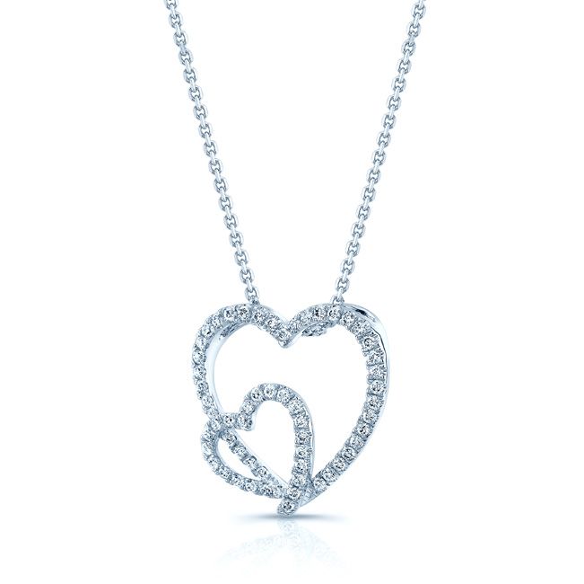 Diamond Pave Double Heart Pendant In 14k White Gold (1/3 Ct.tw.)