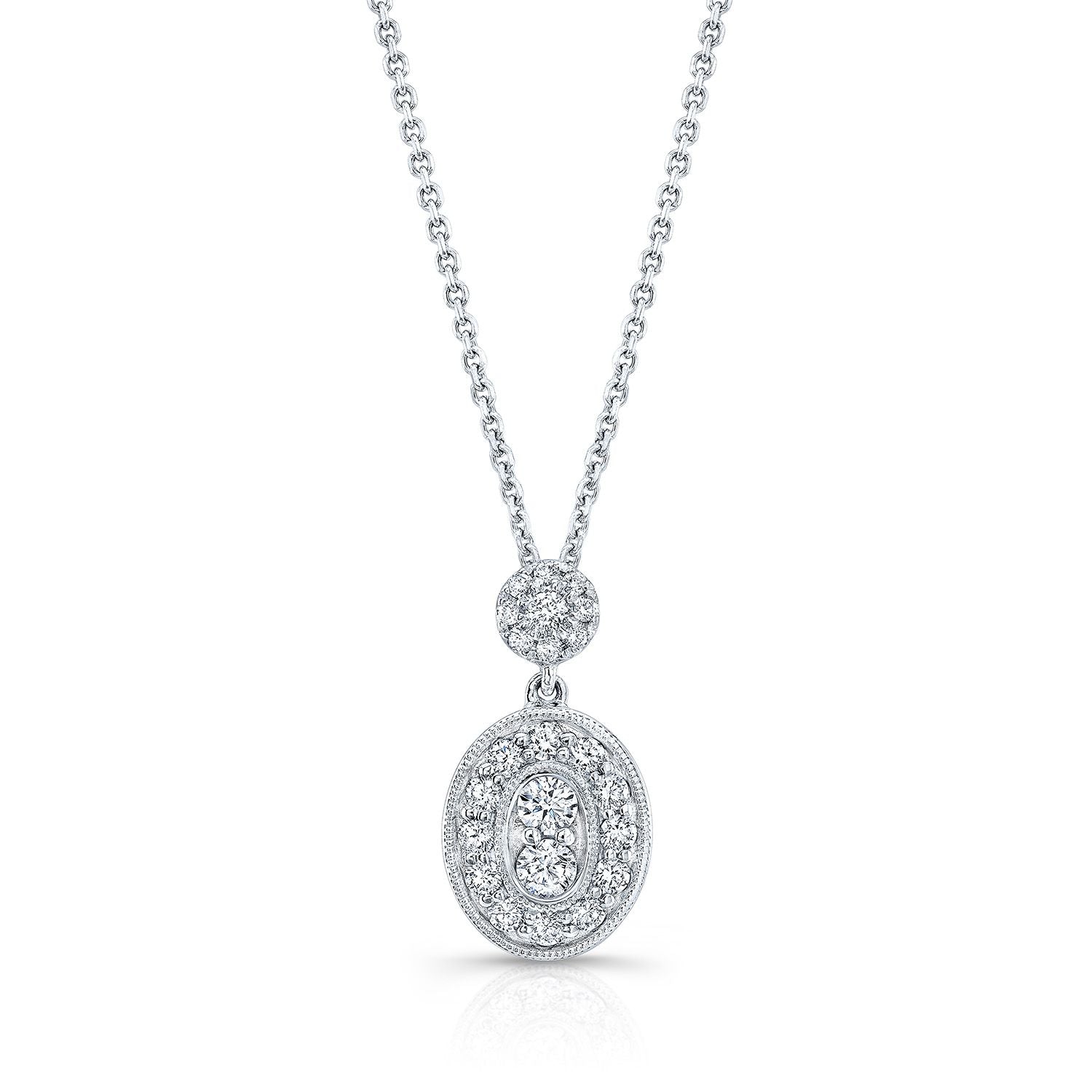 Diamond Oval Halo Dangle Pendant In 14k White Gold 0.33ctw 18 Inch Curb Chain