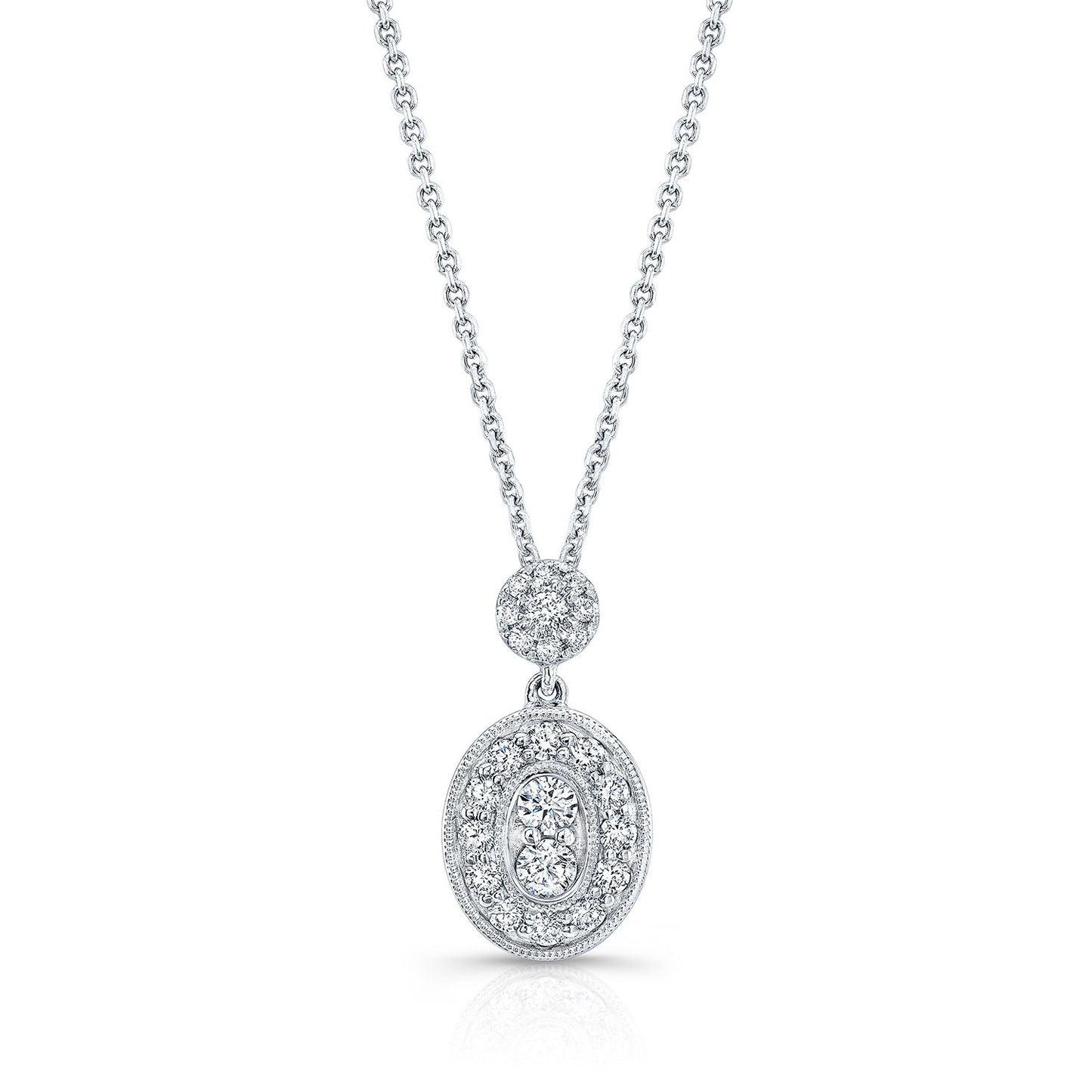 Diamond Oval Halo Dangle Pendant In 14k White Gold 0.33ctw 18 Inch Curb Chain