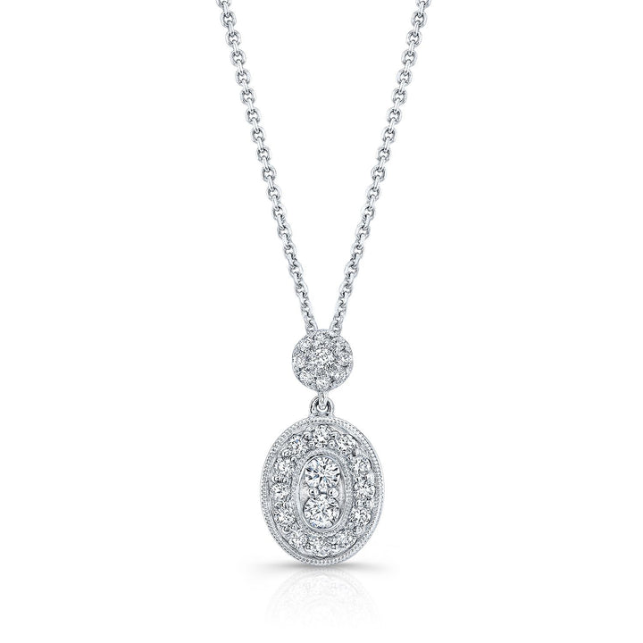Natural Diamond Oval Halo Pendant in 14K White Gold, 1/3 ct. t.w. – front view | RockHer
