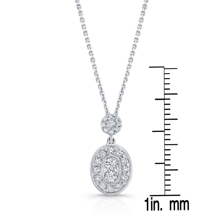 Diamond Oval Halo Dangle Pendant In 14k White Gold 0.33ctw 18 Inch Curb Chain