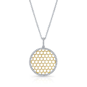 Diamond Textured Honeycomb Pendant In 14k Two Tone Gold (1/6 Ct.tw.) – front view | RockHer