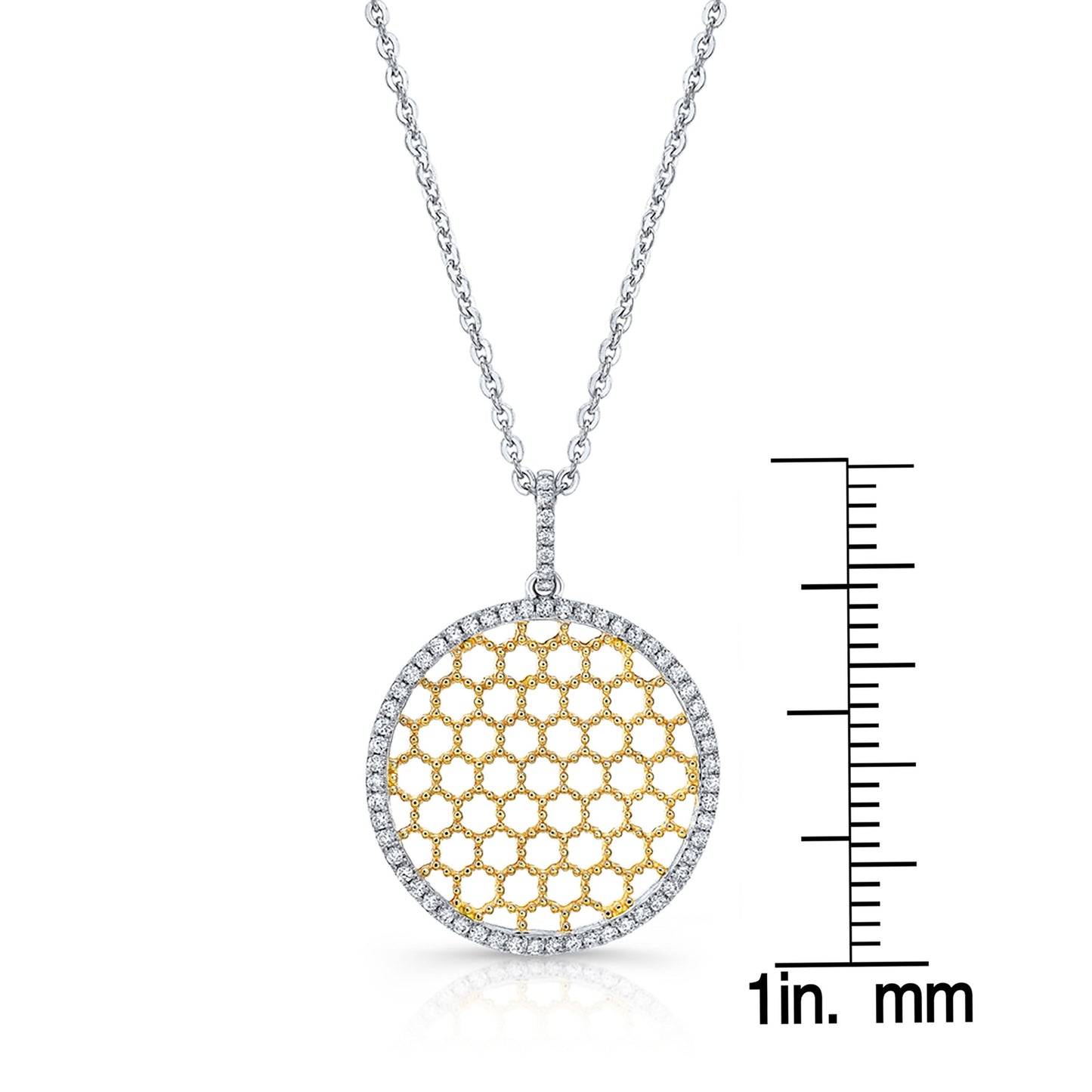 Diamond Textured Honeycomb Pendant In 14k Two Tone Gold (1/6 Ct.tw.)