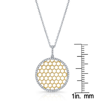 Diamond Textured Honeycomb Pendant In 14k Two Tone Gold (1/6 Ct.tw.)