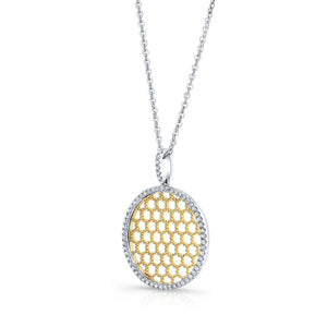 Diamond Textured Honeycomb Pendant In 14k Two Tone Gold (1/6 Ct.tw.) – side profile | RockHer