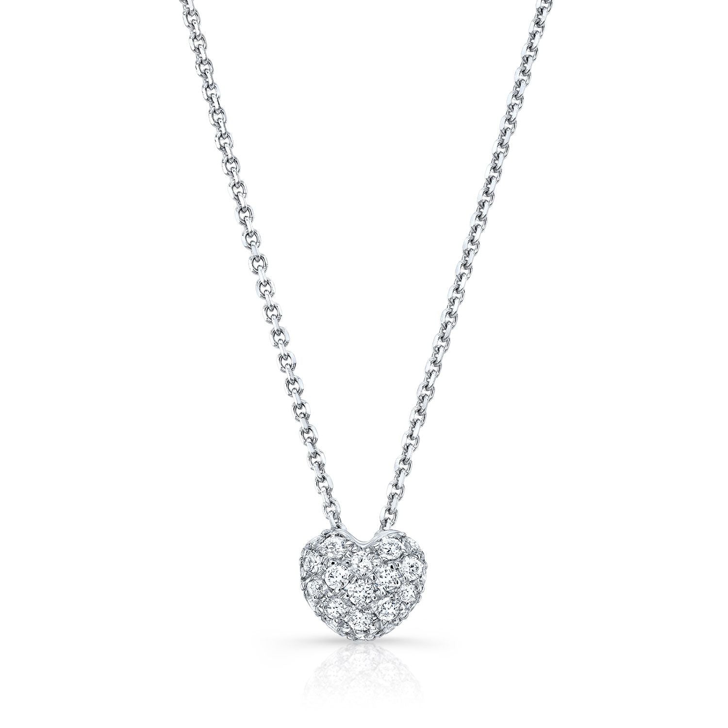 Petite Diamond Pave Puff Heart Pendant In 14k White Gold (1/4 Ct.tw.)