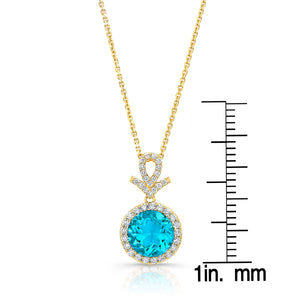 Swiss Blue Topaz Halo Pendant in 14K Yellow Gold – scale reference | RockHer