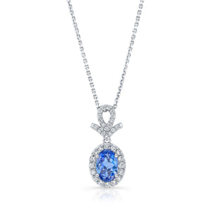 Tanzanite Oval Halo Pendant in 14K White Gold – front view | RockHer
