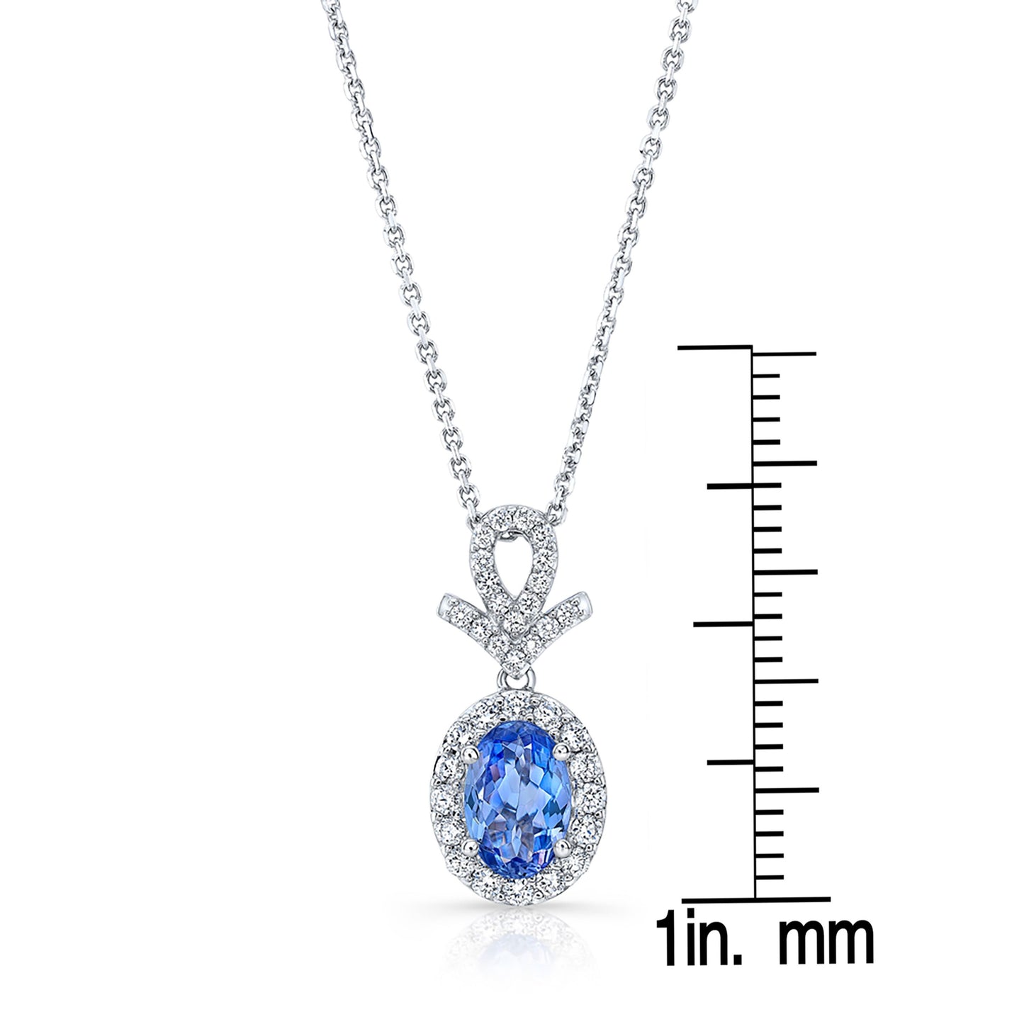Sapphire Oval And Pave Diamond Halo Pendant In 14k White Gold