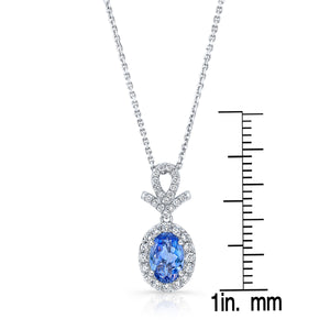 Sapphire Oval Halo Pendant in 14K White Gold – scale reference | RockHer