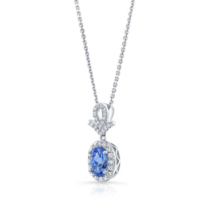 Tanzanite Oval Halo Pendant in 14K White Gold – side profile | RockHer