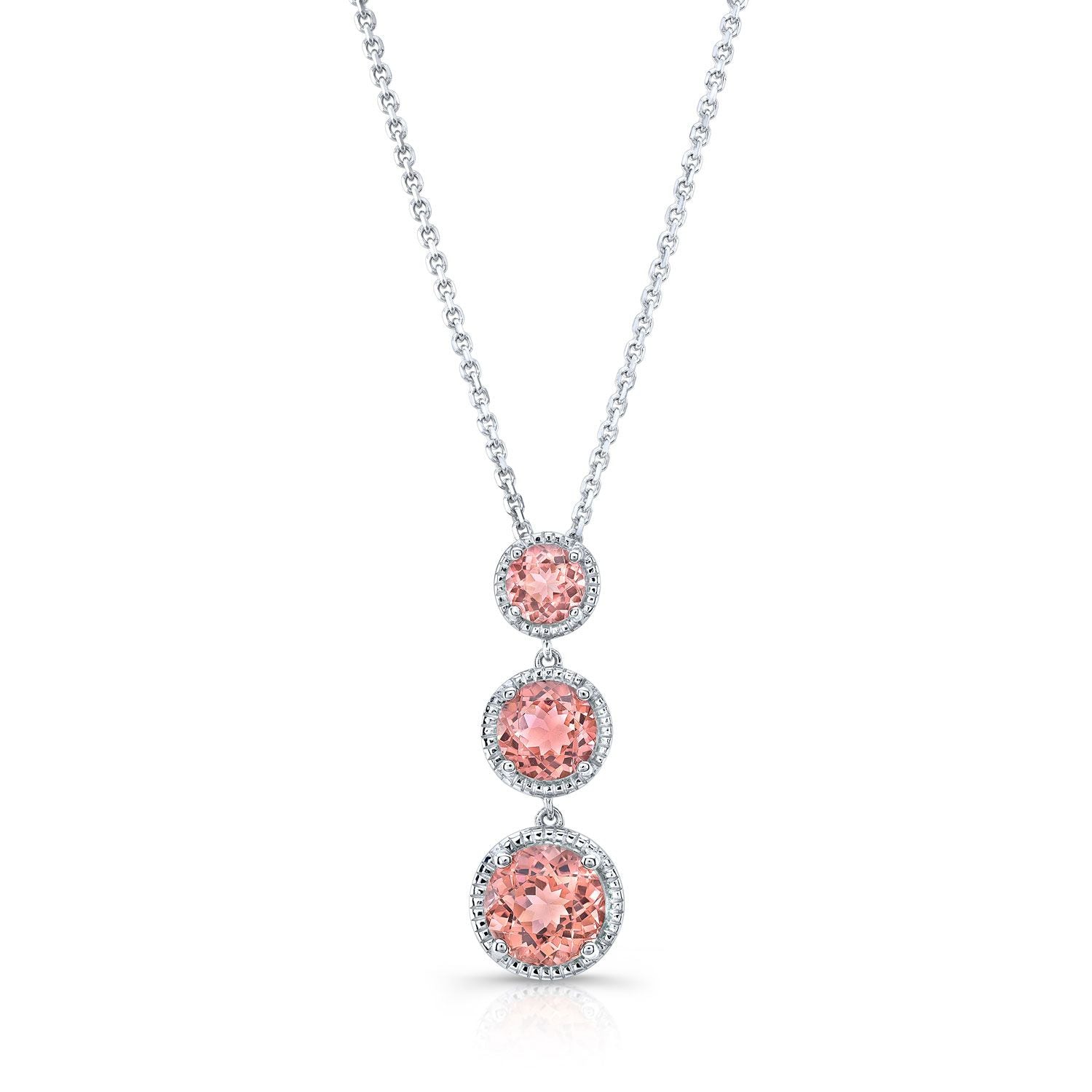 Graduated Pink Sapphire Drop Pendant In 14k White Gold