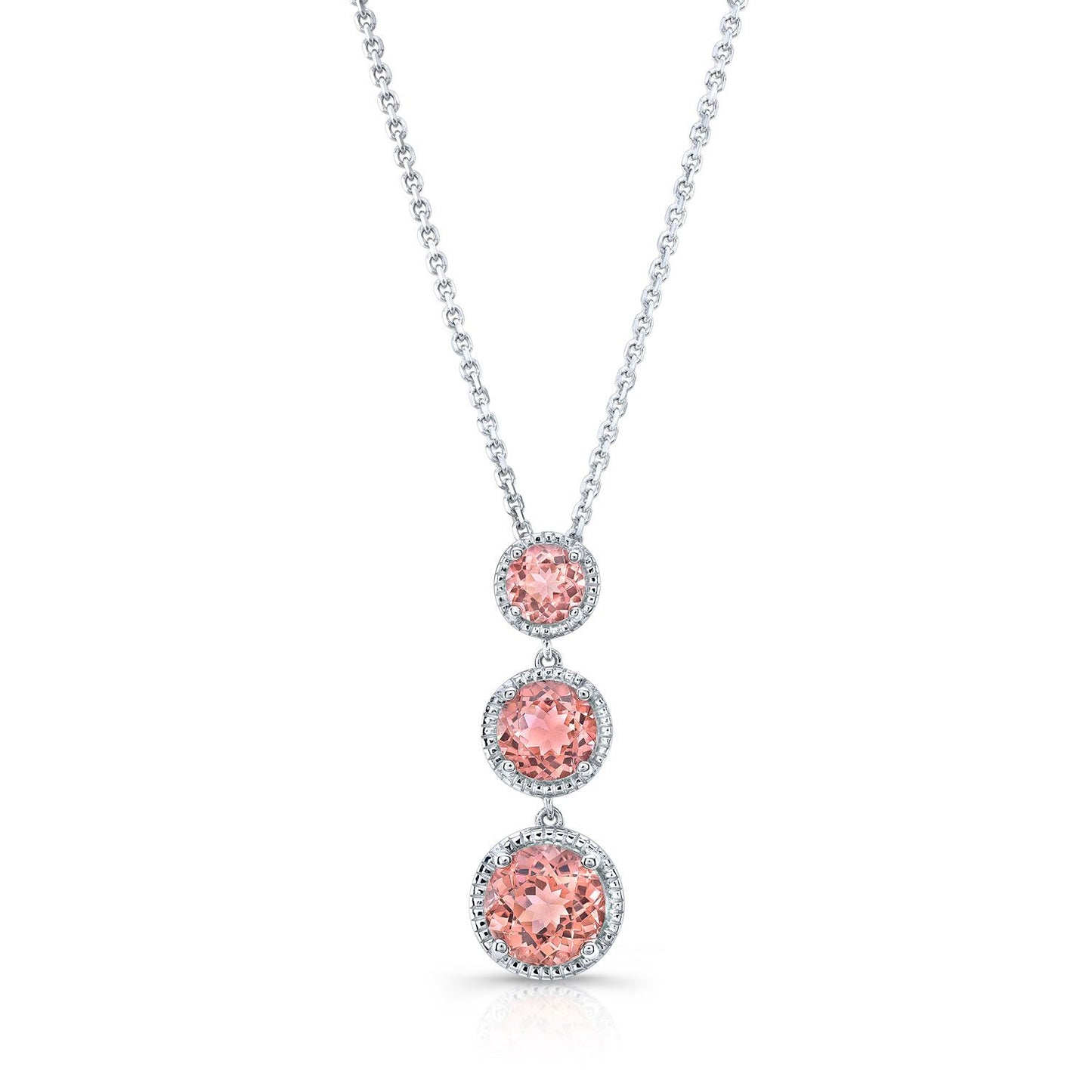 Graduated Pink Sapphire Drop Pendant In 14k White Gold