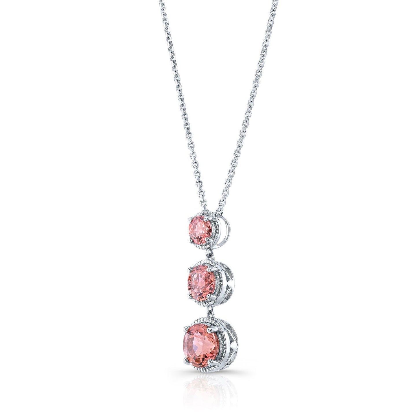 Graduated Pink Sapphire Drop Pendant In 14k White Gold