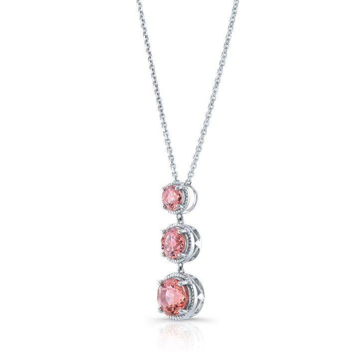 Graduated Pink Sapphire Drop Pendant In 14k White Gold
