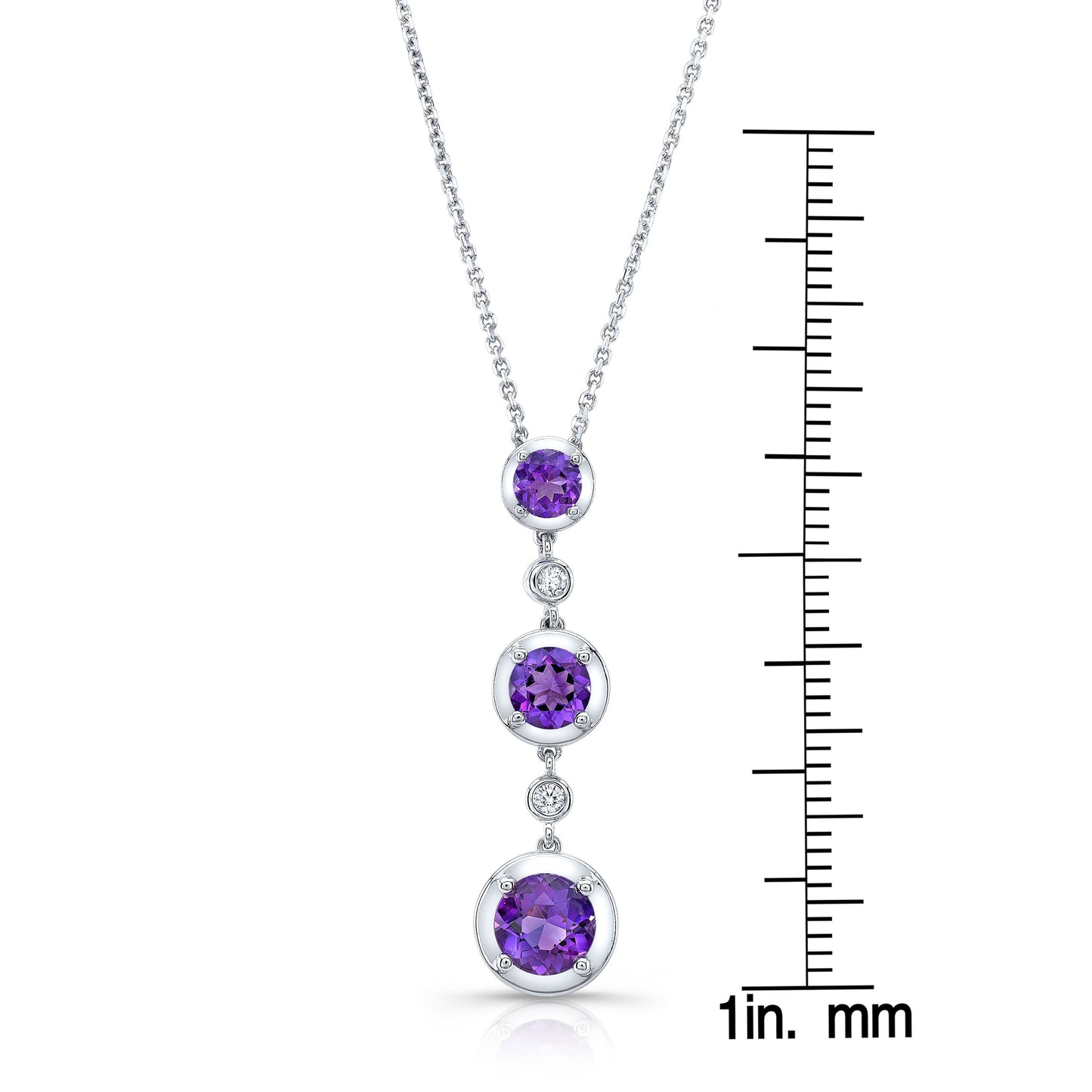 Graduated Amethyst And Diamond Drop Pendant In 14k White Gold