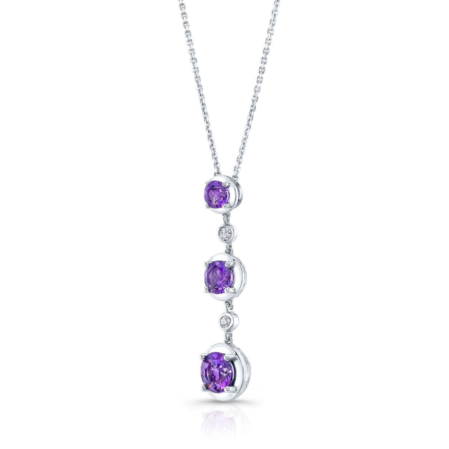 Graduated Amethyst And Diamond Drop Pendant In 14k White Gold