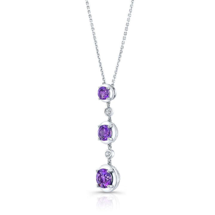 Graduated Amethyst And Diamond Drop Pendant In 14k White Gold