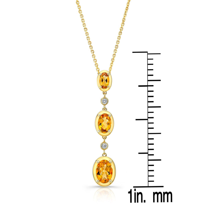 Graduated Oval Citrine And Diamond Drop Pendant In 14k Yellow Gold