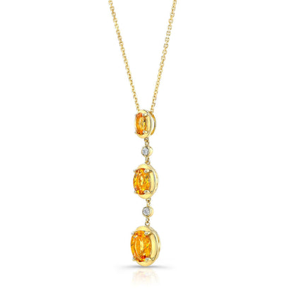 Graduated Oval Citrine And Diamond Drop Pendant In 14k Yellow Gold