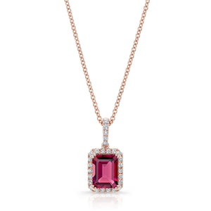 Pink Tourmaline Halo Pendant in 14K Rose Gold – front view | RockHer