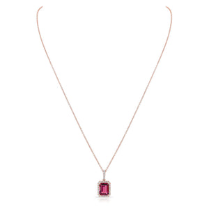 Pink Tourmaline Halo Pendant in 14K Rose Gold – front view | RockHer