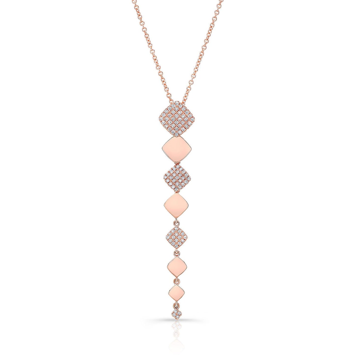 Diamond Alternating Pave And High Polish Dangling Diamond Shape Pendant In 14k Rose Gold