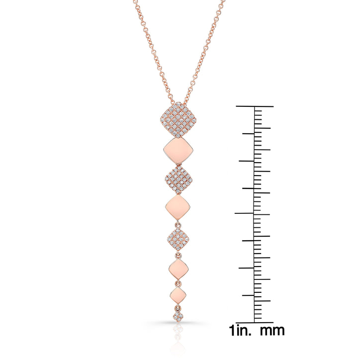Diamond Alternating Pave And High Polish Dangling Diamond Shape Pendant In 14k Rose Gold