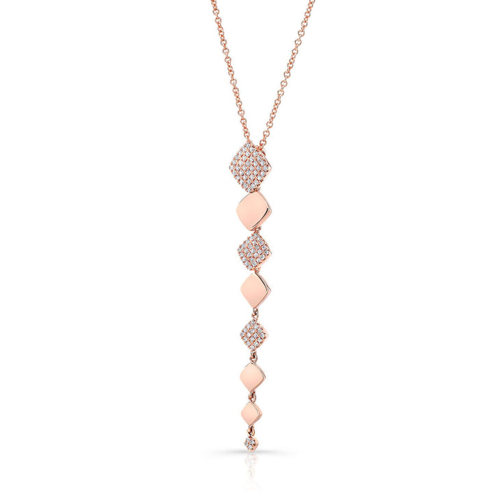 Diamond Alternating Pave And High Polish Dangling Diamond Shape Pendant In 14k Rose Gold