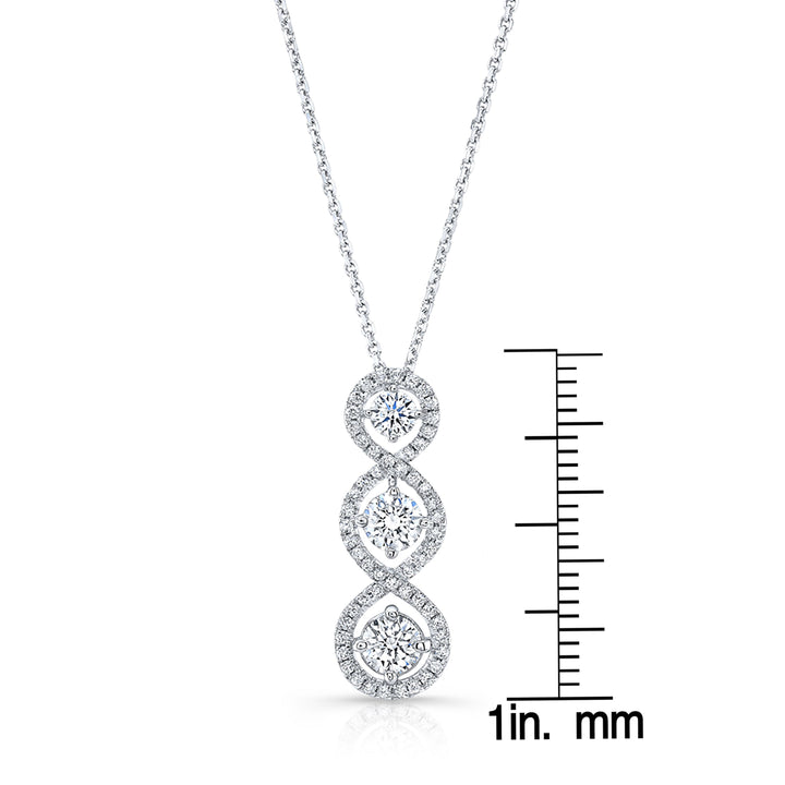 Pave Vertical Triple Infinity 3 Stone Pendant