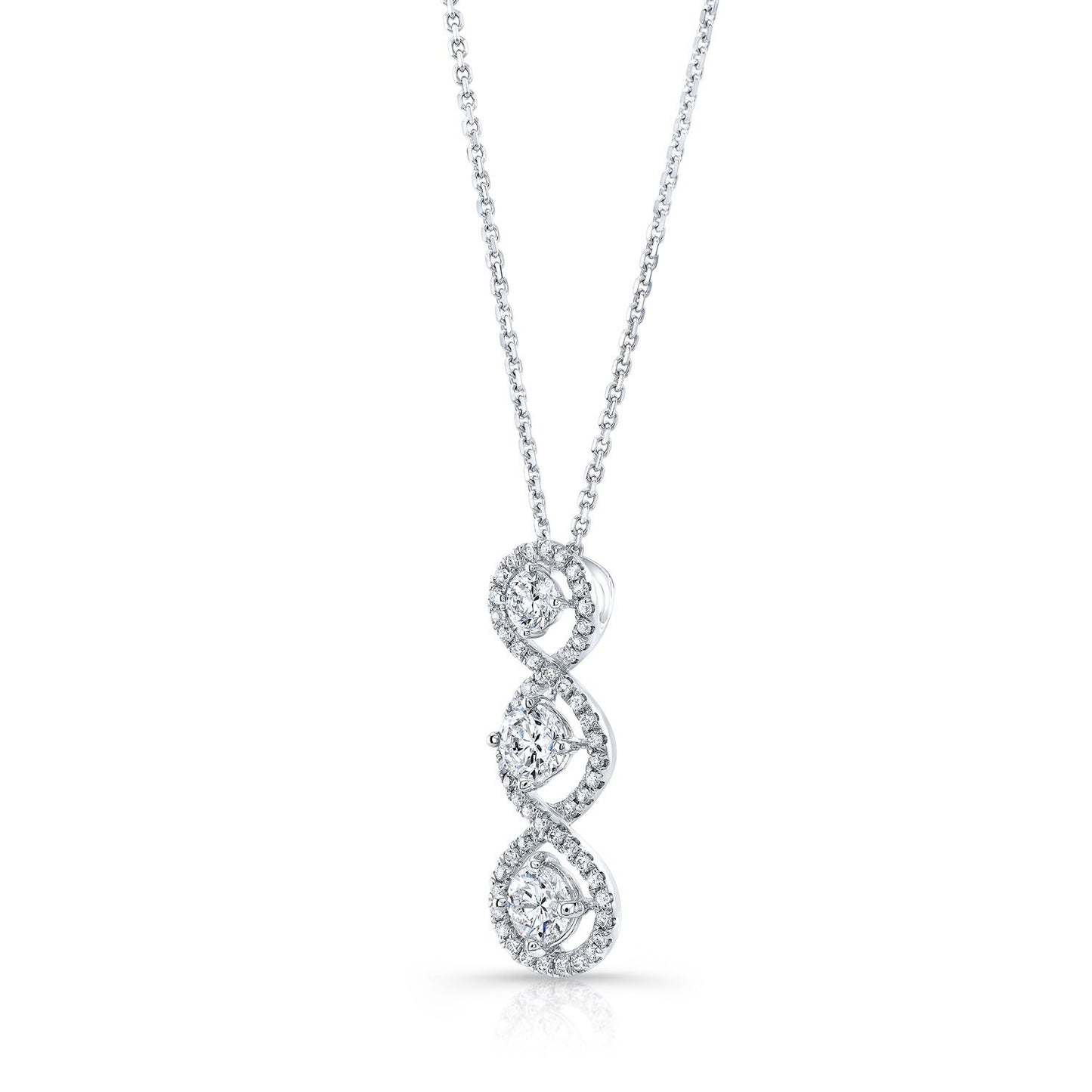 Pave Vertical Triple Infinity 3 Stone Pendant