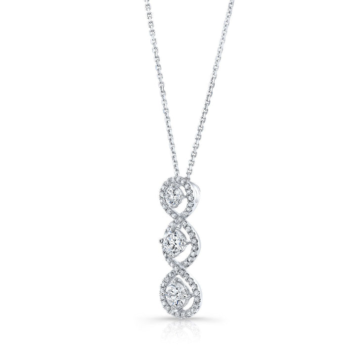 Pave Vertical Triple Infinity 3 Stone Pendant