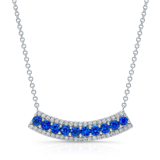 Sapphire And Diamond Curved Pendant In 14k White Gold