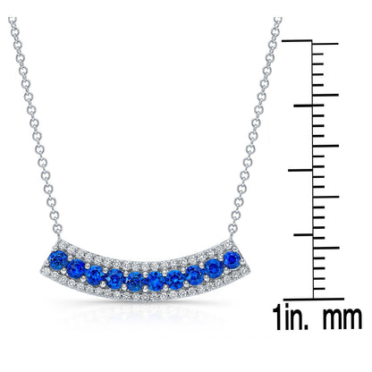 Sapphire And Diamond Curved Pendant In 14k White Gold