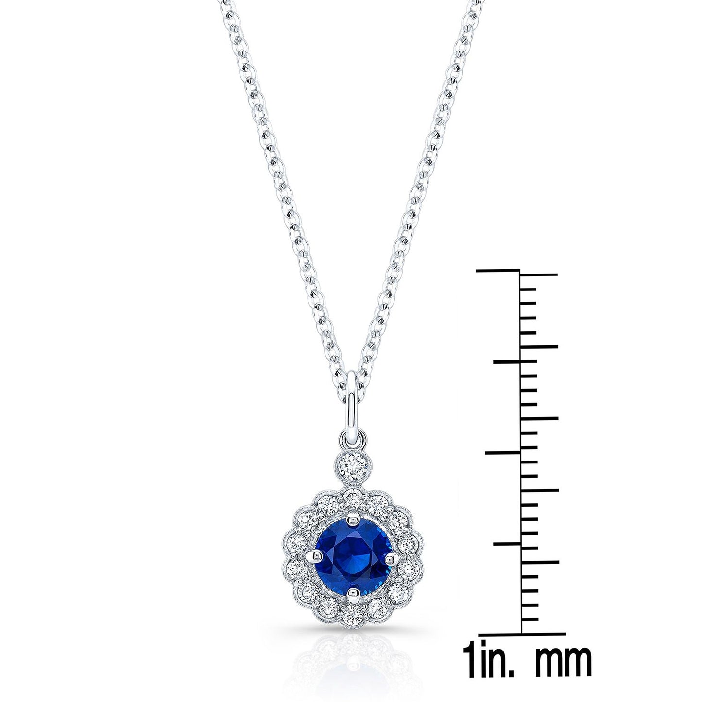 Sapphire And Diamond Scalloped Pendant In 14k White Gold (16-18")