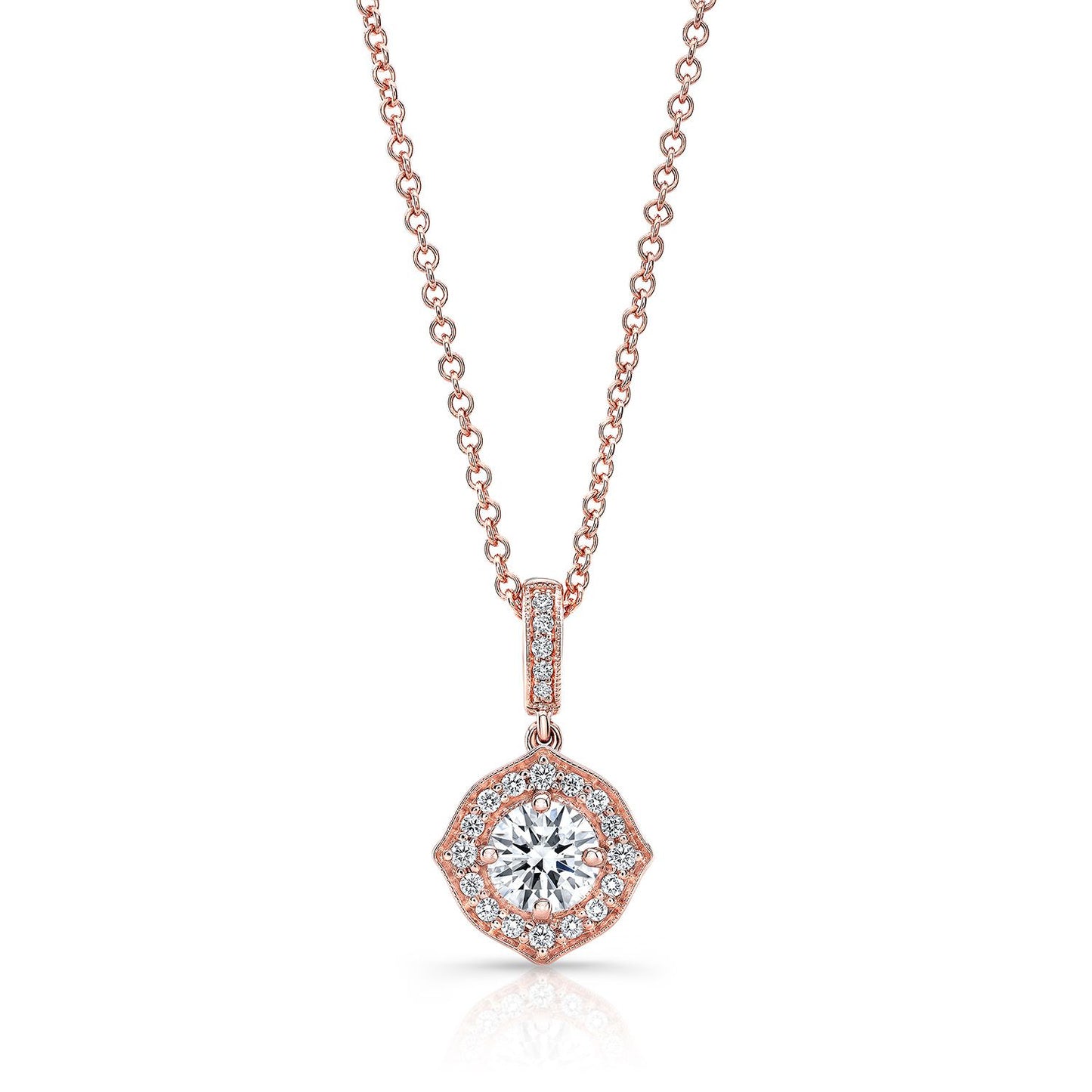 Diamond Pave Pendant In 14k Rose Gold (16-18" Adj)