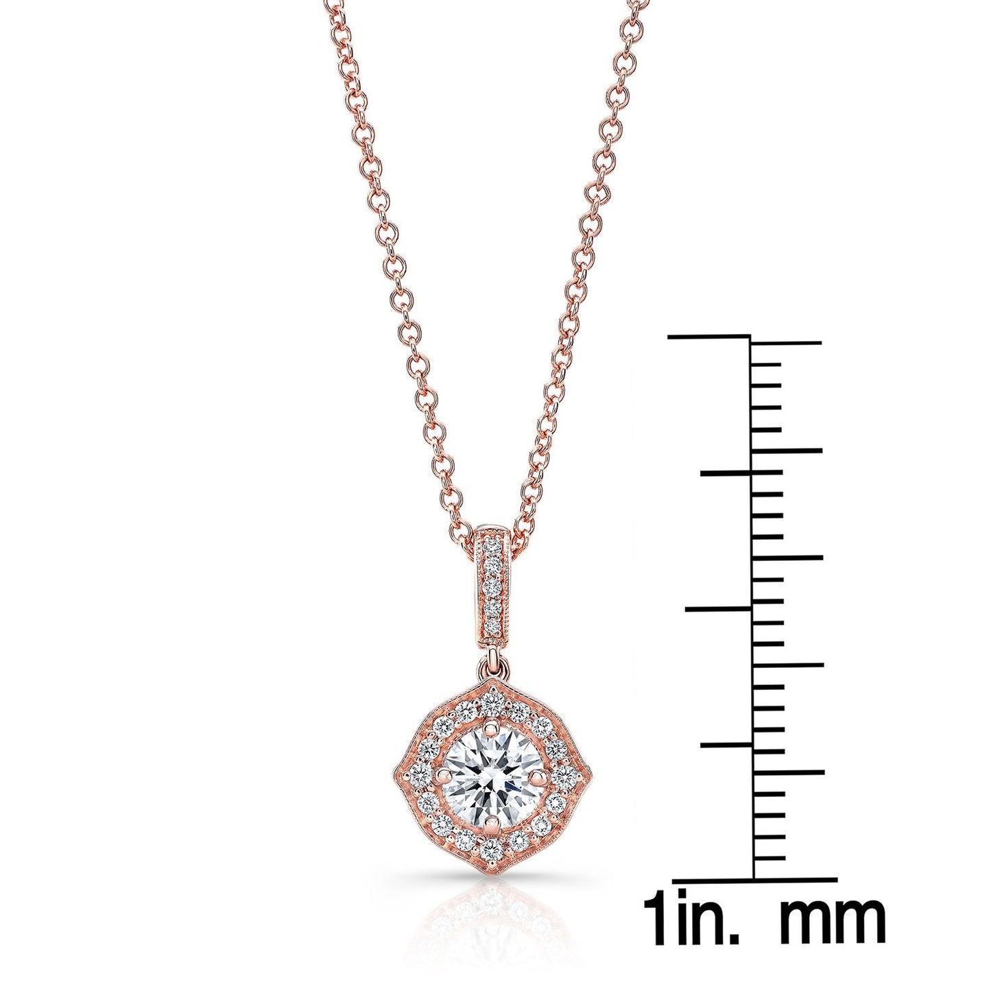 Diamond Pave Pendant In 14k Rose Gold (16-18" Adj)