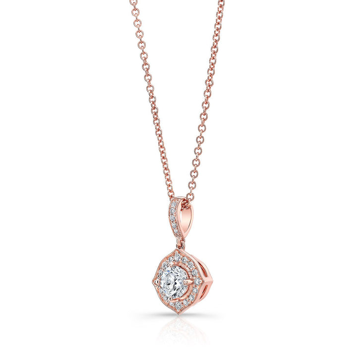 Diamond Pave Pendant In 14k Rose Gold (16-18" Adj)