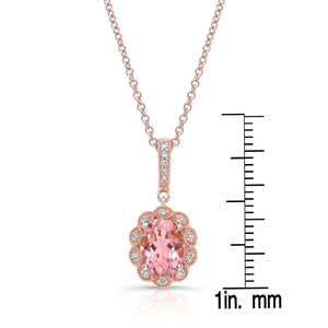 Oval Pink Tourmaline And Diamond Halo Pendant in 14K Yellow Gold (8x6mm), in 14K Rose Gold – front view | RockHer