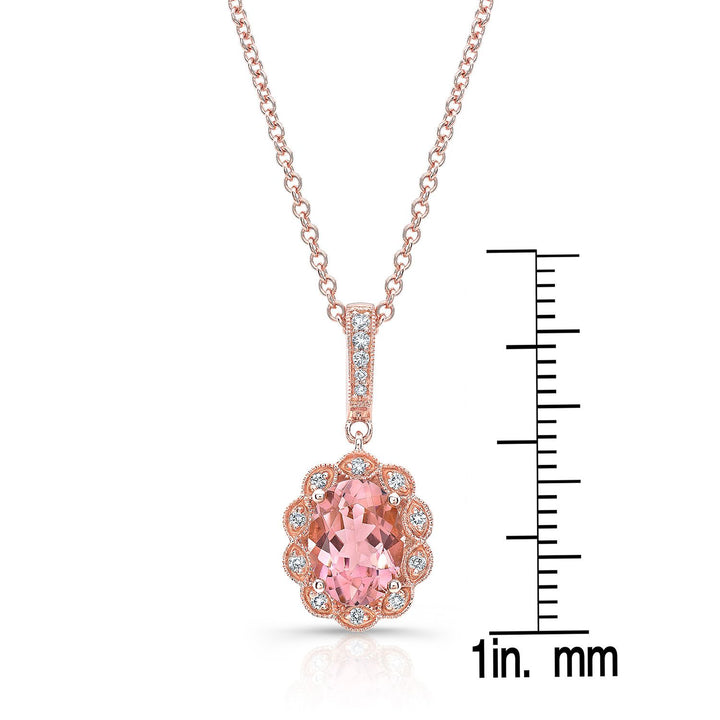 Oval Pink Tourmaline And Diamond Halo Pendant In 14k Yellow Gold (8x6mm)