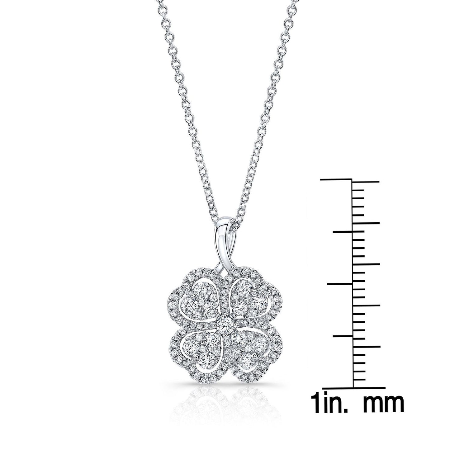 Diamond Cluster And Micro-prong Set 4-leaf Clover Pendant In 14k White Gold
