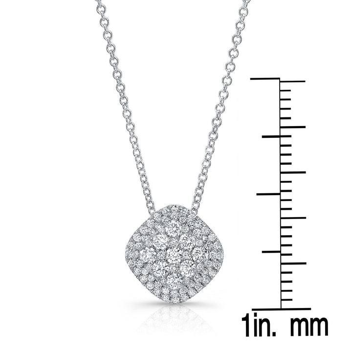Diamond Micro-prong Set Cushion Shape Pendant With Double Border In 14k White Gold