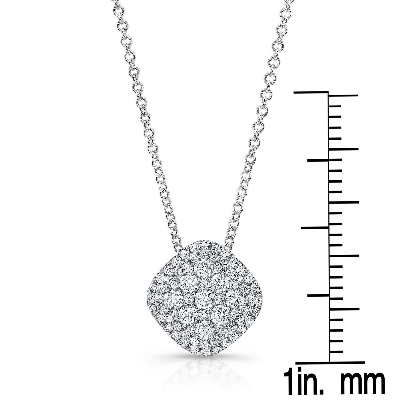 Diamond Double Border Cushion Pendant In 14k White Gold 0.48ctw 18-20 Inch Adj Chain