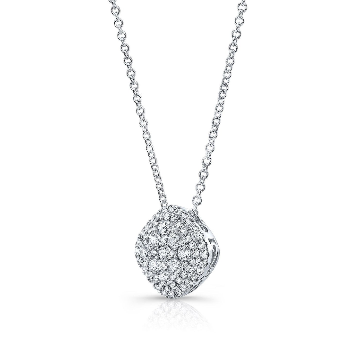 Diamond Double Border Cushion Pendant In 14k White Gold 0.48ctw 18-20 Inch Adj Chain