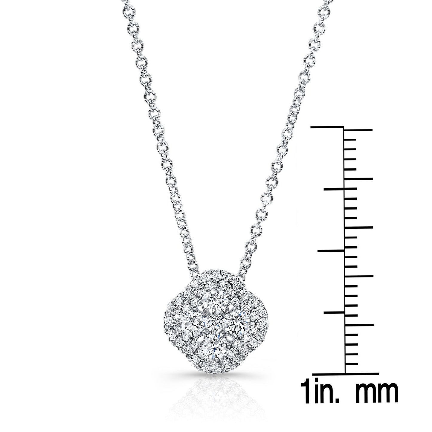 Diamond Clster And Cushion Shape Pendant With Micro-prong Set Border In 14k White Gold