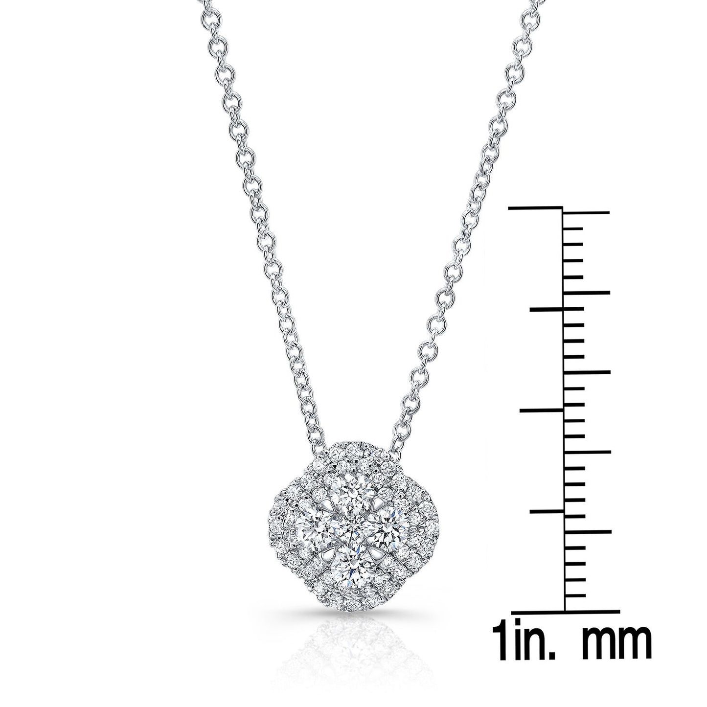 Diamond Clster And Cushion Shape Pendant With Micro-prong Set Border In 14k White Gold