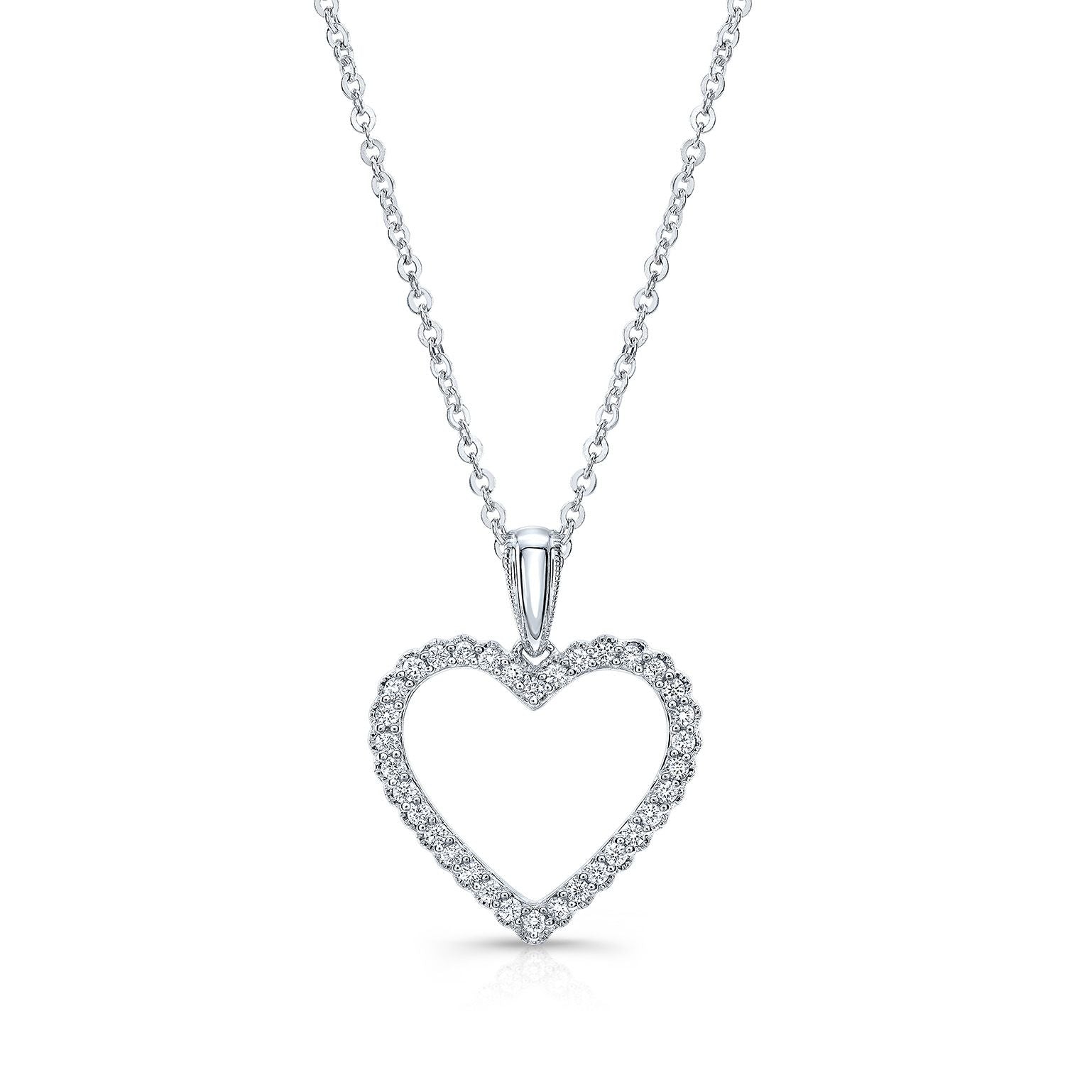 Diamond Heart Pendant With Scallop Edge And Millgrain Detail In 14k White Gold