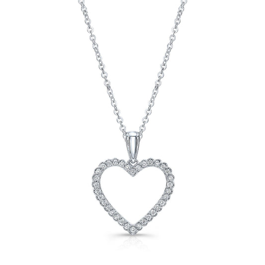 Diamond Heart Pendant With Scallop Edge And Millgrain Detail In 14k White Gold