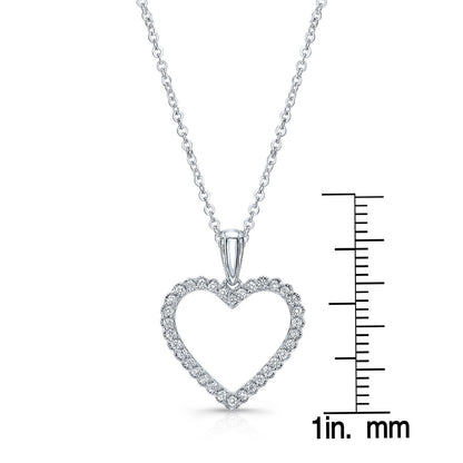 Diamond Heart Pendant With Scallop Edge And Millgrain Detail In 14k White Gold