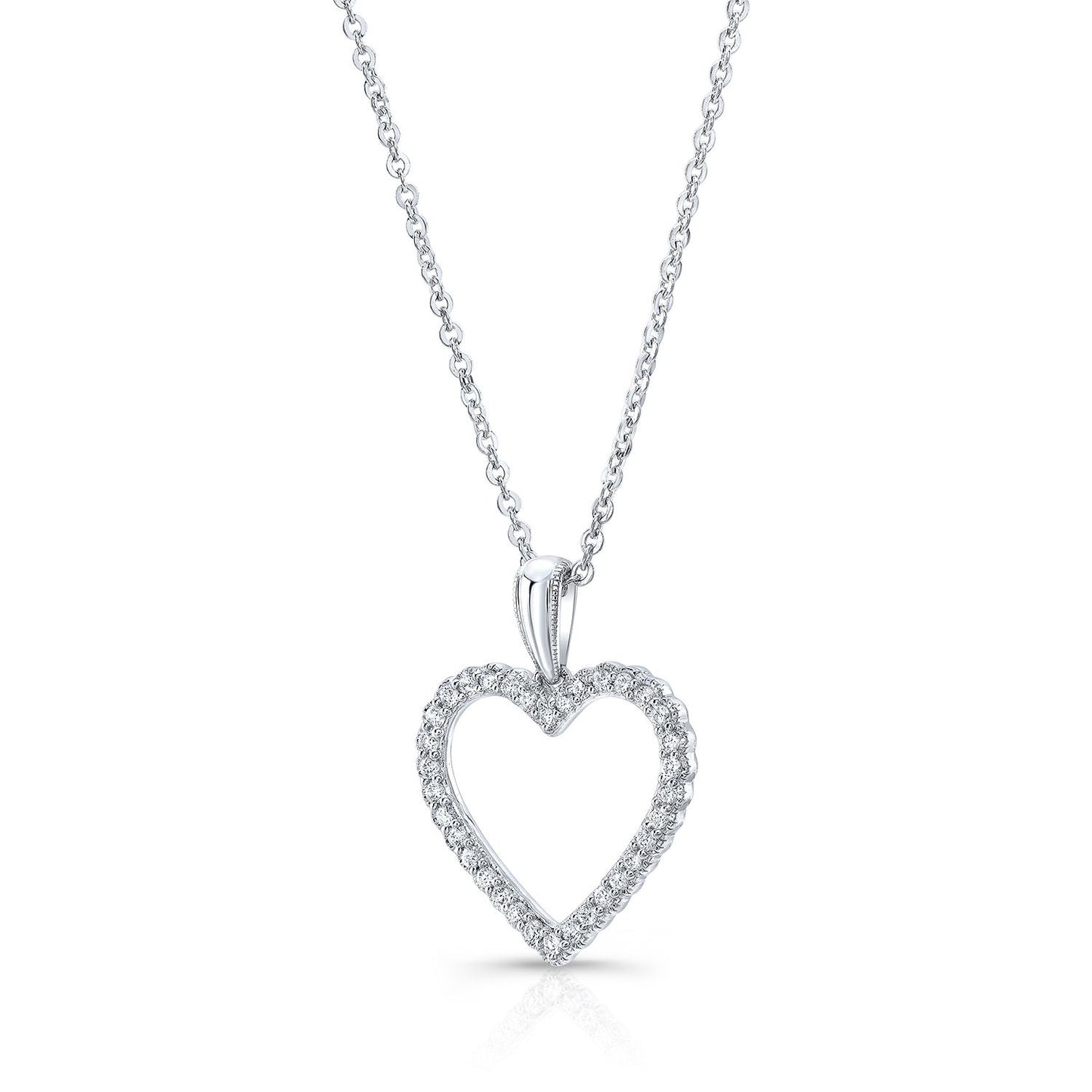 Diamond Heart Pendant With Scallop Edge And Millgrain Detail In 14k White Gold